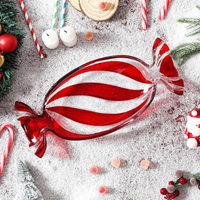 Grand grand plateau de service en verre pour scène de Noël, plateau à dessert des Fêtes de 13,7 pouces pour les bonbons et les apéritifs, centre de table festif
