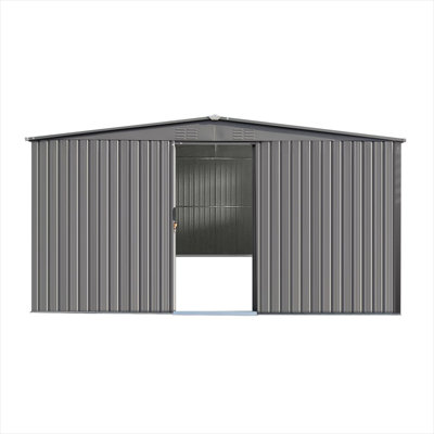 Punched Vent Installation Metal Storage Shed with Firewood Rack in Gray Galvanized Steel for Outdoor Winter Use