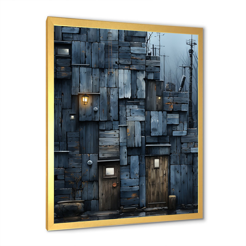 Cubsism Tile Elegance - Art mural abstrait, H 32 po x l 24 po x P 1 po, Encadrement doré