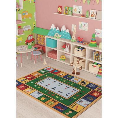 Tapis jaune / vert / bleu touffeté à la machine 6 pi 7 po x 9 pi 6 po