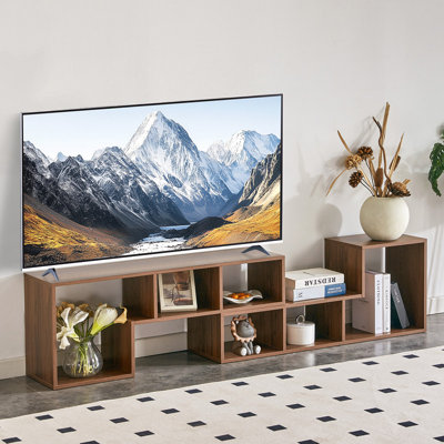 Meuble télé extensible en bois aggloméré noir, console multimédia à rangement ouvert, centre de divertissement à combinaison libre pour le bureau de la chambre à coucher