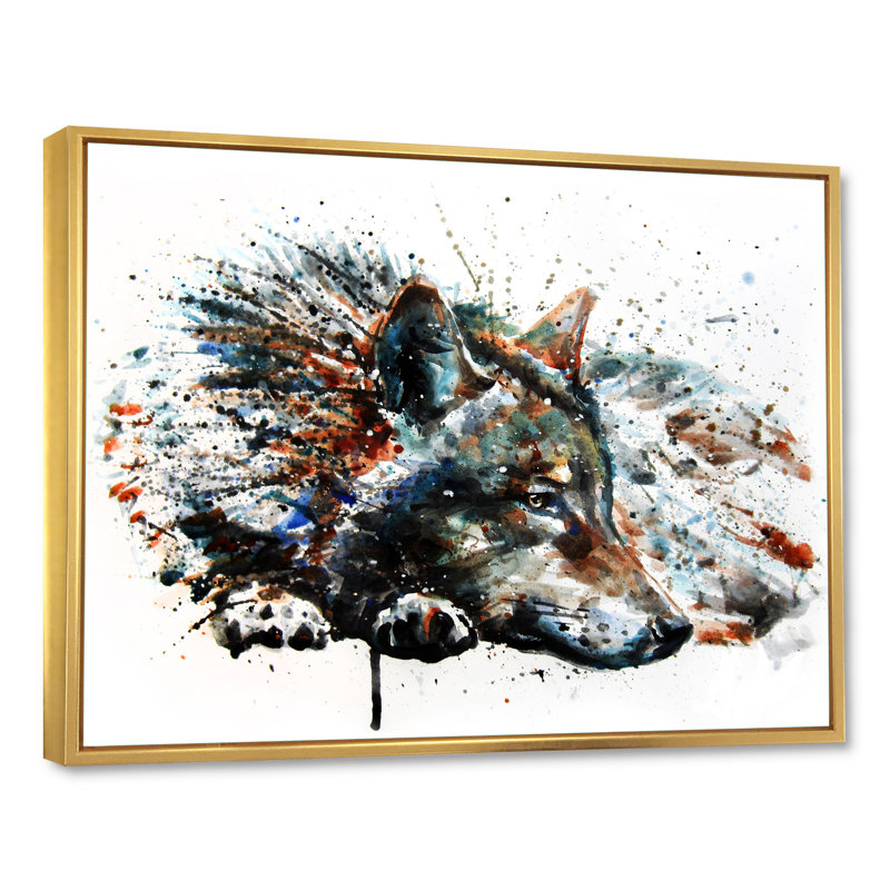 Loup, animaux sauvages - reproduction de cadre flottant sur toile, H 16 po x l 32 po x P 1 po, Cadre flottant doré
