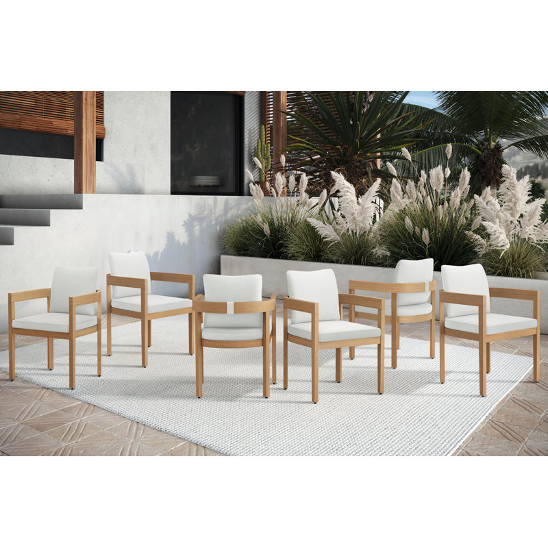 Chaise de patio en bois d'acacia massif Pablo (ensemble de 6), naturel / blanc