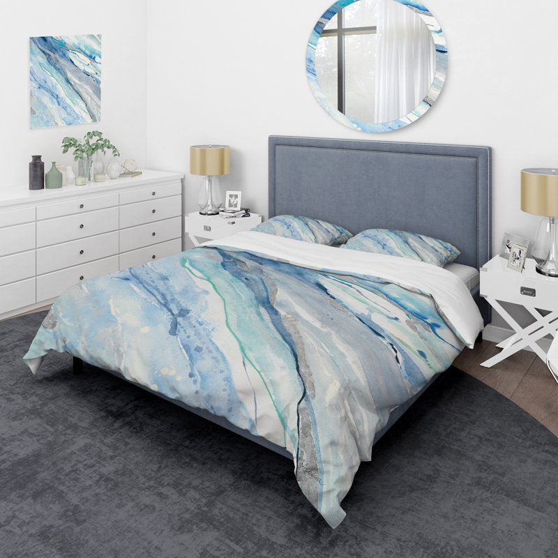 Blue Silver Spring II - Modern Lake House Duvet Cover Set - Microfiber Polyester, King Duvet Cover + 2 Shams