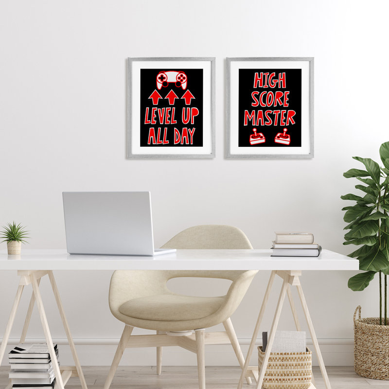 Ensemble de jeu encadré sous verre 2 pièces Level Up High Score Gamer, design par Marcus Prime, H 16 po x l 13 po