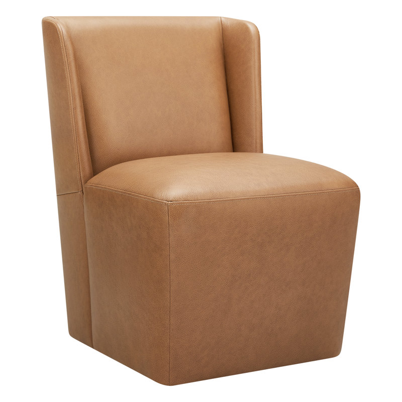 Chaise d'appoint rembourrée en cuir véritable Ardeth, 33" H x 23" W x 24" D, Cuir noyer York