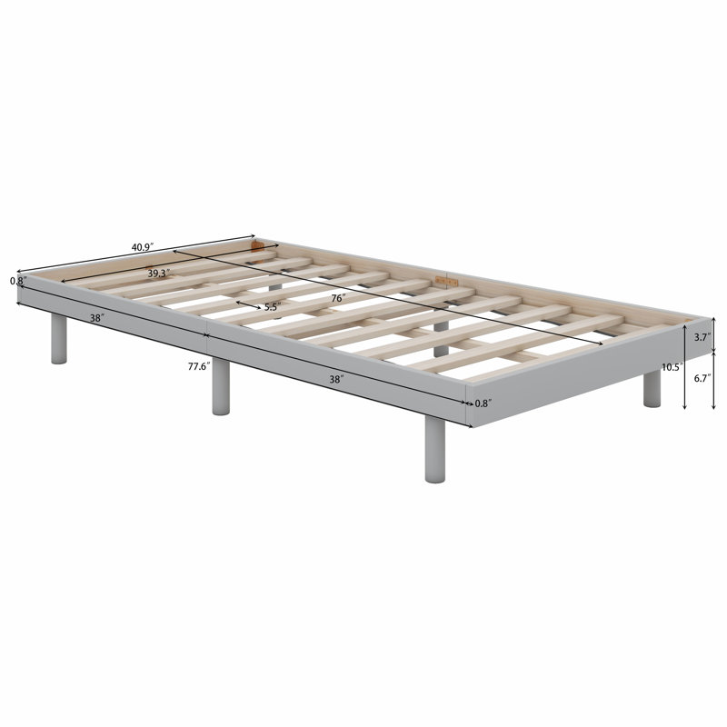 Modern Design Full Floating Platform Bed Frame, Twin, Gray