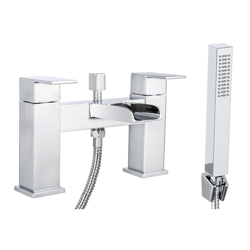 VeeBath Kinross Square Waterfall Bath Shower Mixer Filler Tap, Shower - Chrome