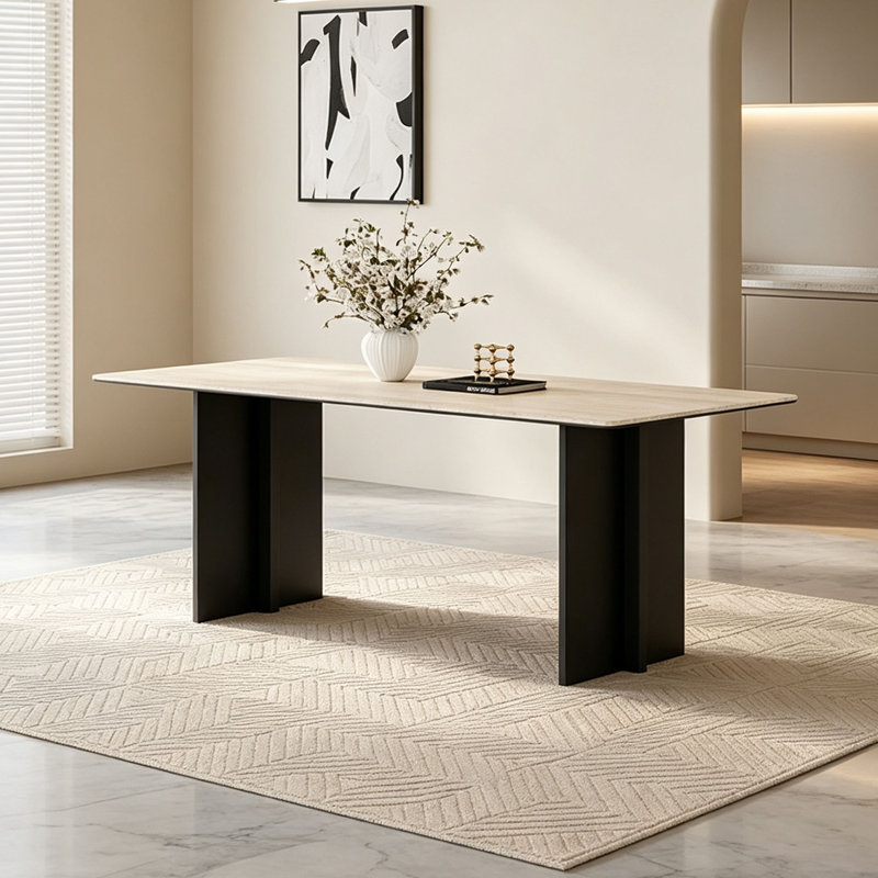 Table de salle à manger moderne en pierre frittée, H 29,5 po x l 78,7 po x P 35,4 po