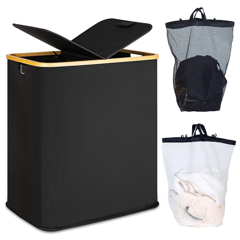 Fabric Laundry Hamper with Handles, Black