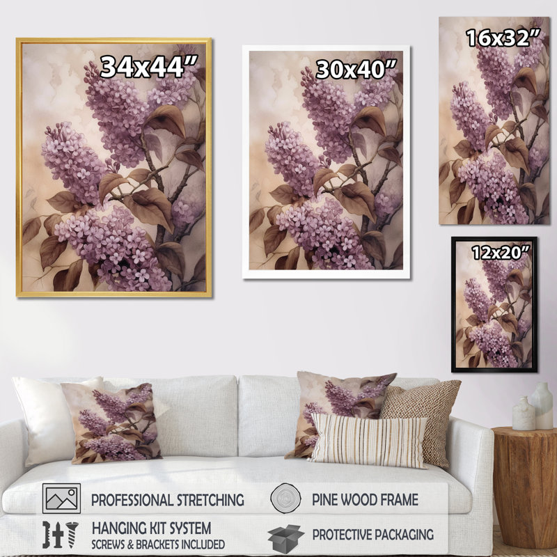 Lilas mauves parfumés III, Toile blanche, H 44 po x l 34 po x P 1,5 po