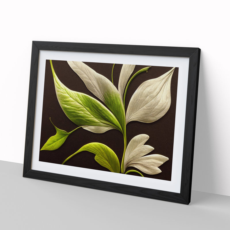 XH1022-7149X Pretty Floral Leaves 1 Piece Single Picture Frame Wall Art, 34cm H x 46cm W x 2cm D, Black Framed