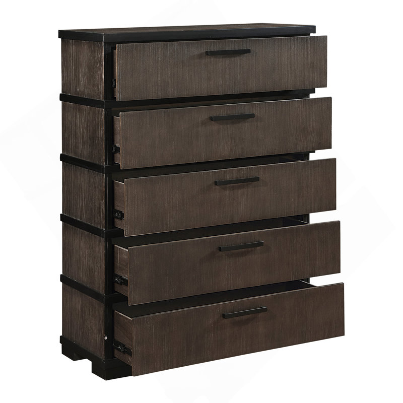 Two-Tone Brown Black Finish Drawers Chest 1Pc Modern Industrial Design Bedroom Furniture