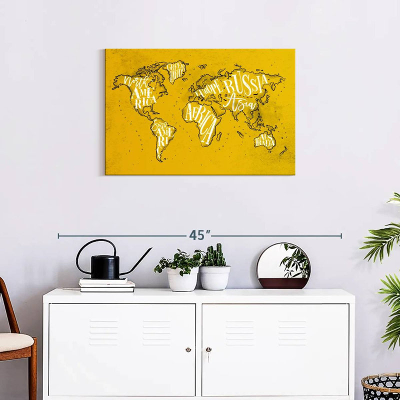 Carte du monde jaune Aliaz, H 20 po x l 30 po