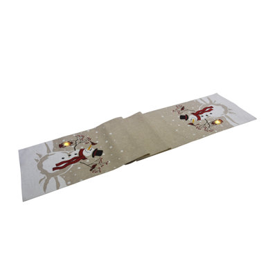 Wiley Snowman Lantern Light Up Christmas Table Runner