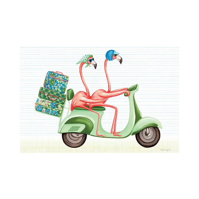 Flamingos Vespa 1 Piece Wrapped Canvas Painting, 20.32 cm H x 30.48 cm W, Wrapped Canvas