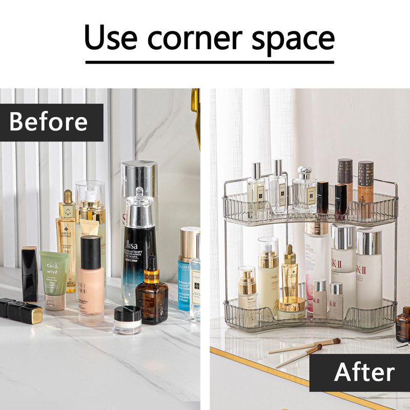 2-Tier Corner Bathroom Organizer - Space-Saving Plastic Shelf, Triangular Design, 11'' X 13'' X 6.5'', For Shower, Vanity, And Countertops