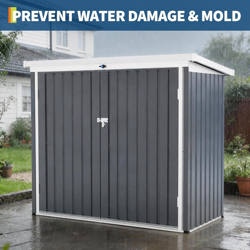 5.8 ft. W x 3.3 ft. D Outdoor Metal Storage Shed, Trash Can Storage Box with Lockable Door, Gray (19 sq. ft.), Gray