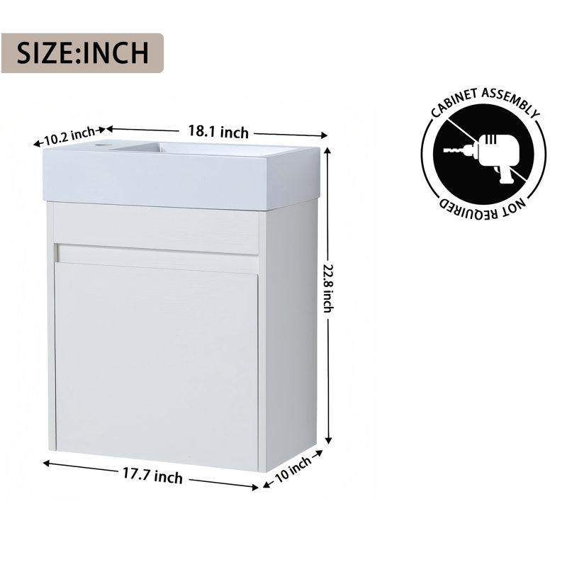 18'' Single Sink Vanity with 1 Door and Resin Basin Sink, White