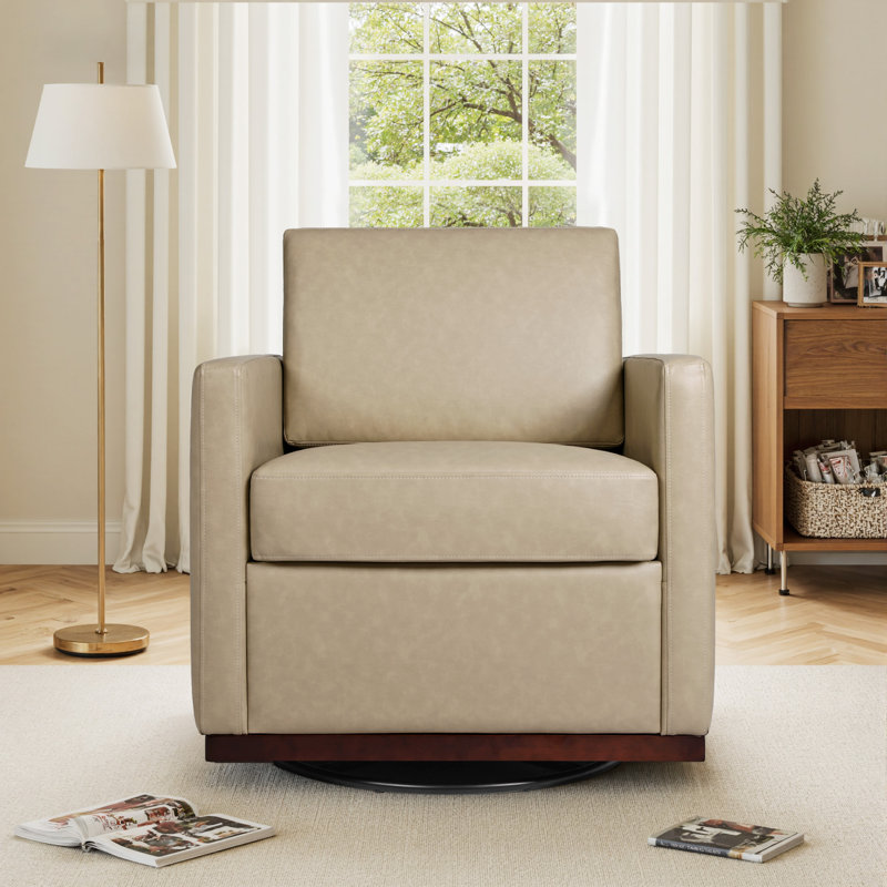 Fauteuil rembourré pivotant, Similicuir crème