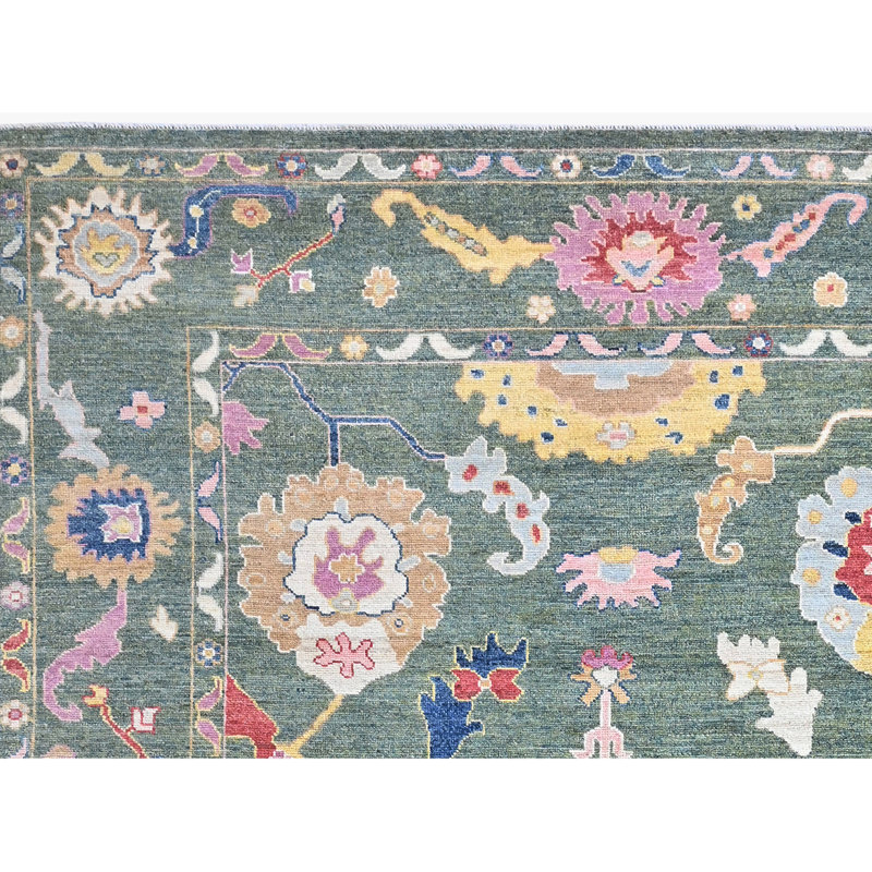 Hand Knotted Wool Southwestern Area Rug in Navy/Green/Light Yellow/Red