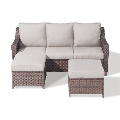 Tya Outdoor Wicker Rattan Patio Sofa With Cushions And Ottomans by Latitude Run
