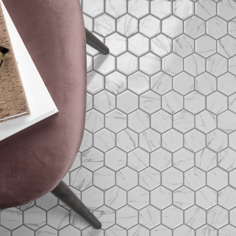 Flo 2" Hex White 11-1/8 in. x 12-5/8 in. Porcelain Mosaic Tile