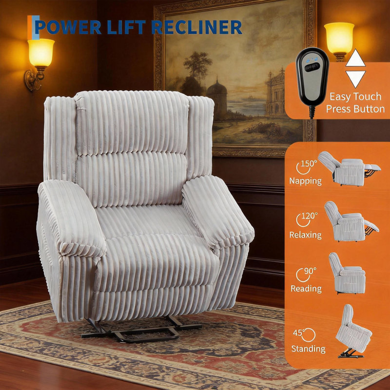 Power Lift Recliner Chair, with Heat and Massage, Light Gray