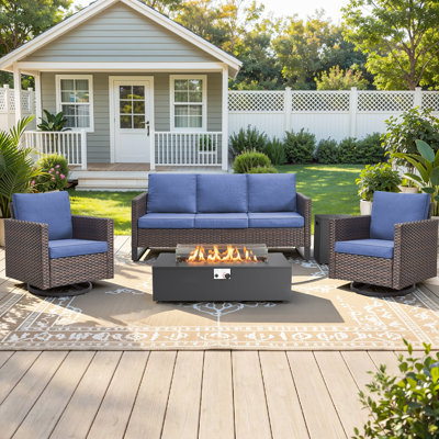 Kaelahni 4-Piece All Weather Wicker Patio Conversation Set With Swivel Gliders And Split Fire Pit Table