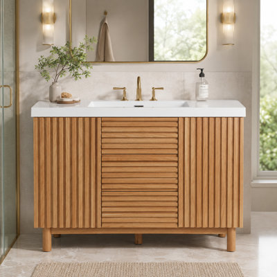 47" Bathroom Vanity with SMC Resin Sink, 2 Drawers, 2 Soft-Close Doors & Adjustable Shelves