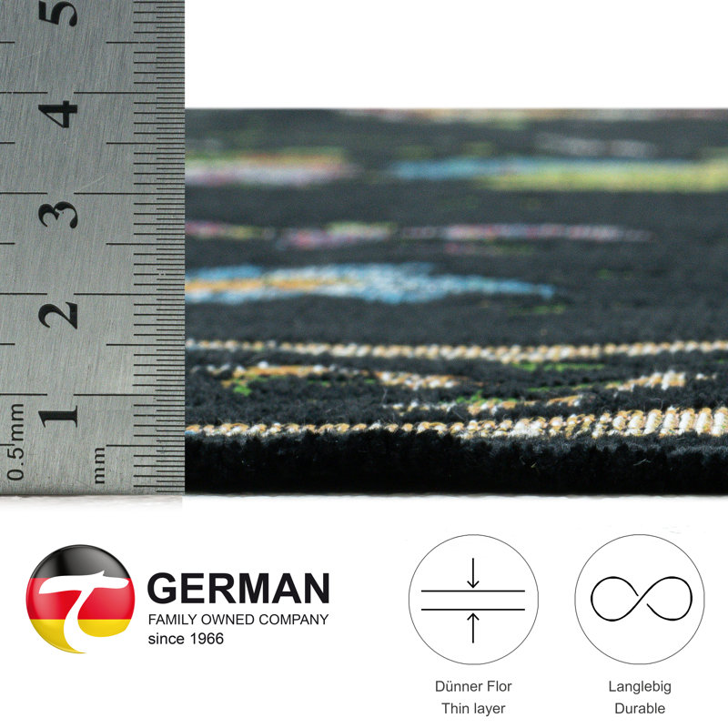 Costanzo Floral Machine Woven Flatweave Black Area Rug, Rectangle 200 x 290cm