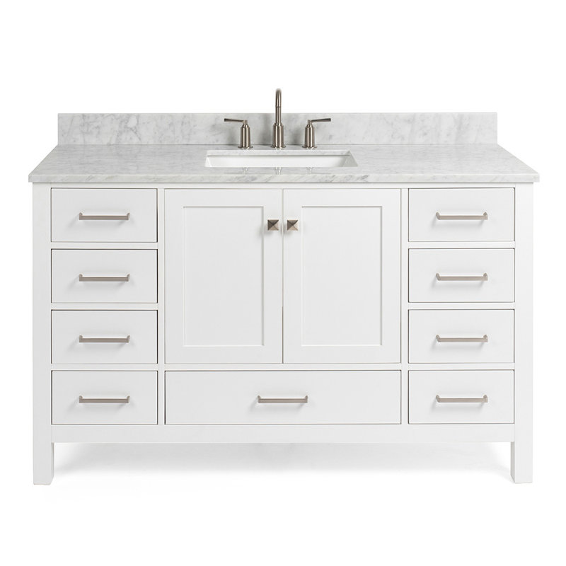 Flynt Single Bathroom Vanity Set, White/Brushed Nickel, Rectangular, 55" W