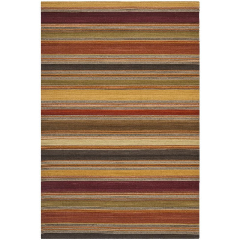 Cohen Kilim Hand Woven Wool/Cotton Striped Rug in Red/Yellow/Green, Rectangle 5' x 8'