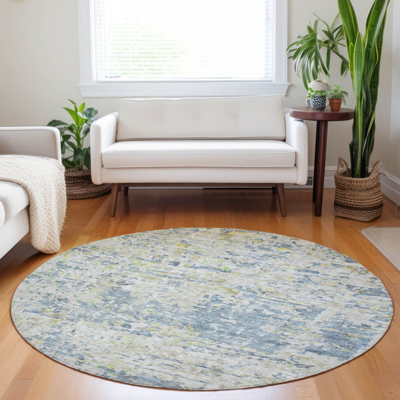 Tapis bleu intérieur / extérieur lavable à la machine Cicel ACN1128, Rond 8 pi