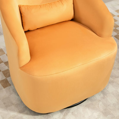 365 Degree Swivel Barrel Accent Chair, Velvet Upholstered Curved Armchair, Fully Assembled Contemporary Leisure Chair for Living Room Bedroom Office