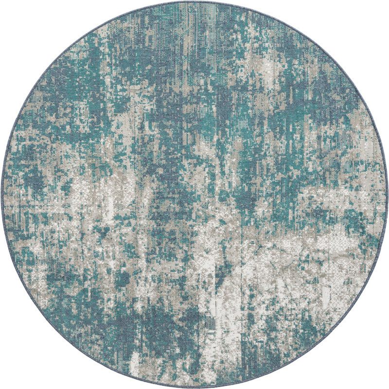Tapis intérieur / extérieur bleu Keimara, Rond 7 pi