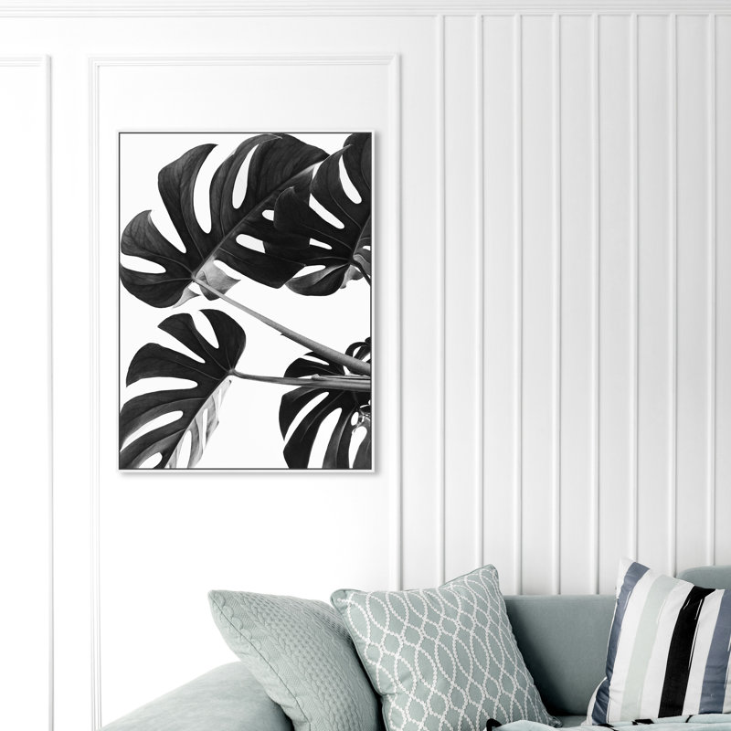 Feuille de Monstera I - Impression sur toile, H 36 po x l 24 po, Toile avec cadre blanc