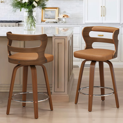 Deshunda Swivel Upholstered Counter Stool with Solid + Manufactured Wood Frame