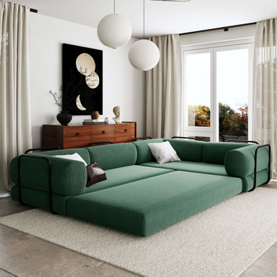 L-Shaped Corduroy Modular Sofa Bed with Tool-Free Assembly