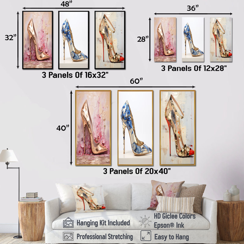Ramsel - Fashion High Heels, ensemble de 3 reproductions d'art sur toile, Cadre flottant noir, H 28 po x l 36 po
