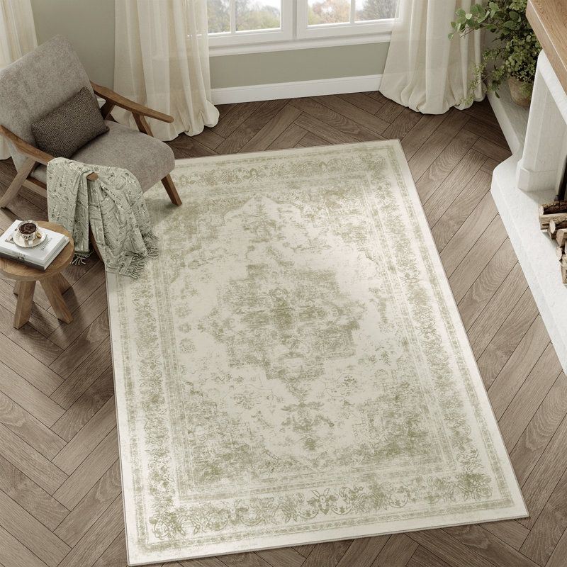 Elaine Machine Washable Oriental Area Rug with Non-Slip Backing, Rectangle 5' x 7'
