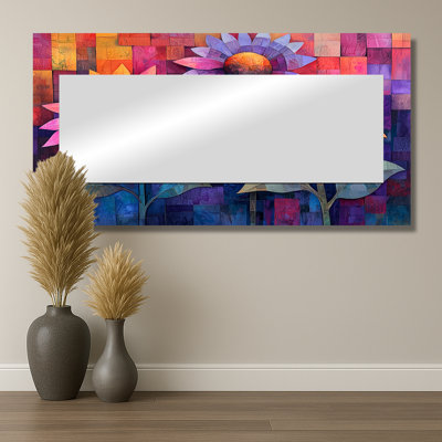 Tournesols géométriques classés dans des teintes de crépuscule mauve II - Art mural miroir floral - imprimé sur métal