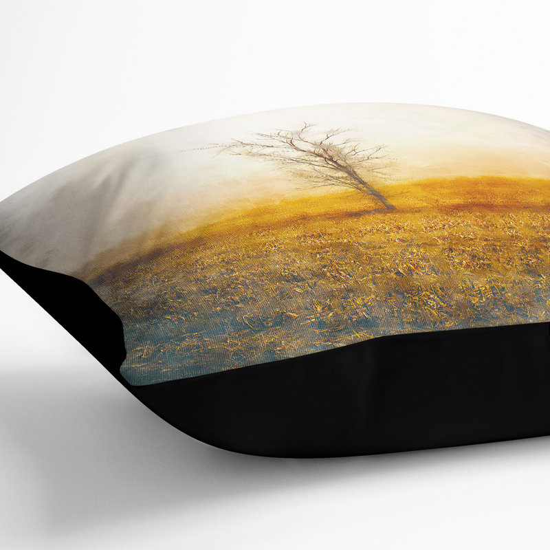 Summer Tree Painting Cushion with Filling, 55cm H x 55cm W x 20cm D, Black