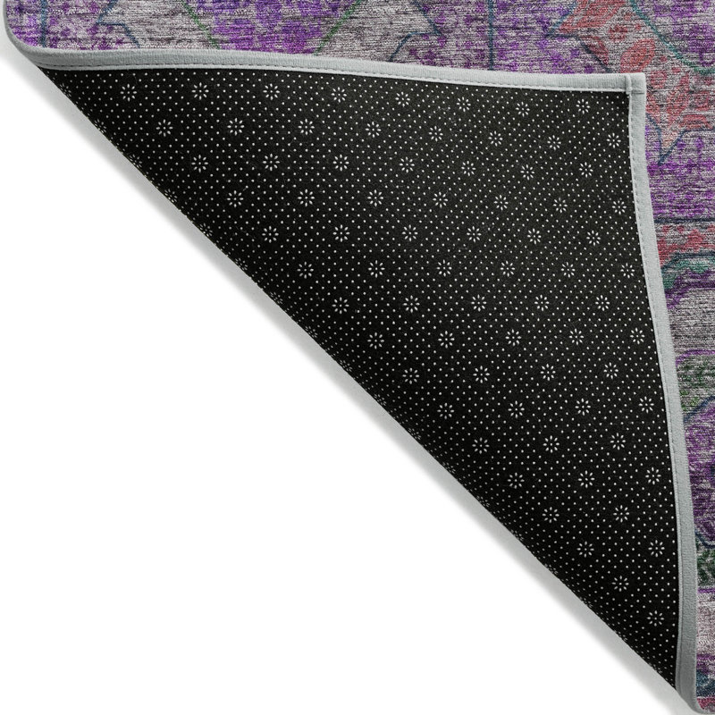 Tapis mauve lavable à la machine intérieur / extérieur Xhevrie, Rond 8 pi