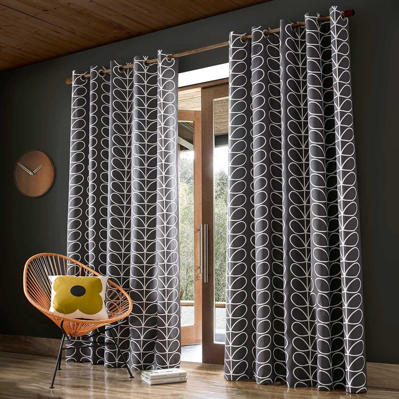 Orla Kiely Linear Stem Charcoal Curtains, Width 229 x Drop 274 cm