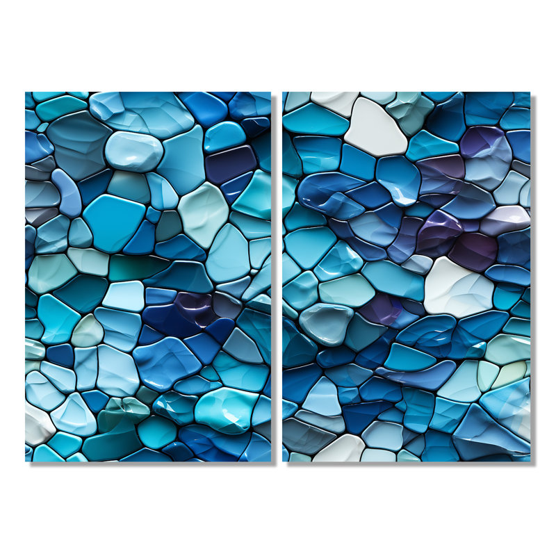 Océan bleu mosaïque turquoise - art mural tropical 2 pièces, H 36 po x l 48 po, Toile tendue sur cadre, Ne s’applique pas