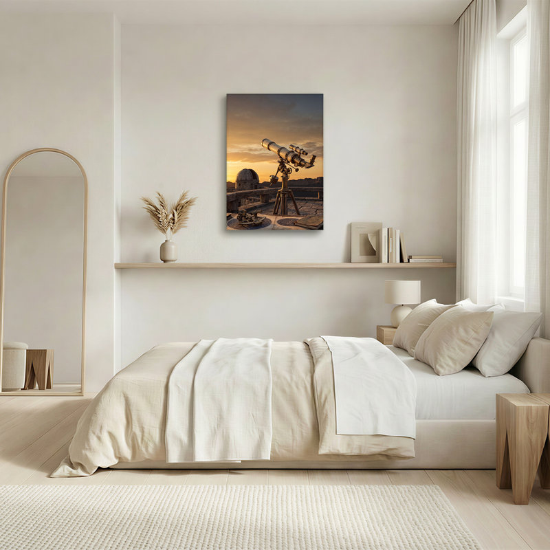 Art mural rétro sur toile en forme de télescope et d'étoiles au crépuscule, 36"H x 24"W