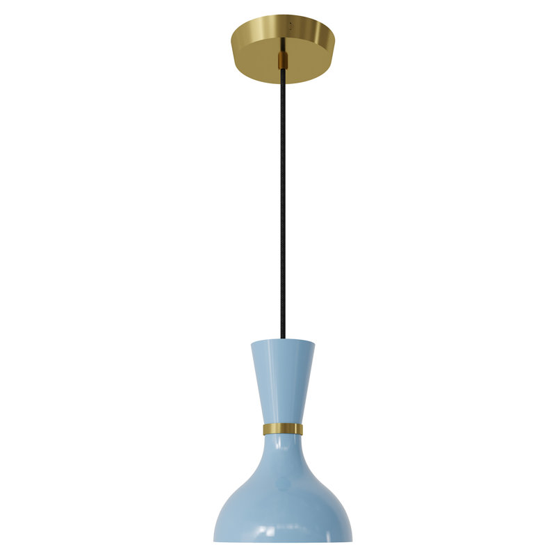 Luminaire suspendu 1 lumière Clare, Bleu pastel, Laiton moderne
