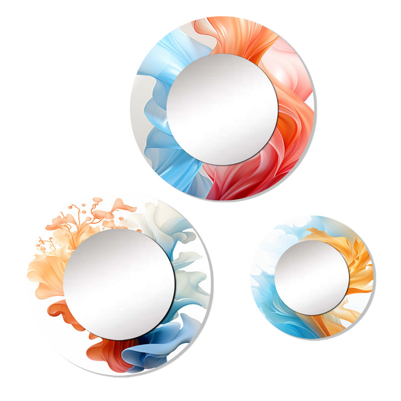 Miroir contemporain à vagues abstraites orange et bleu