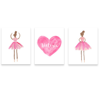 Dark Skin Ballerina and Heart, 3 Paper Prints